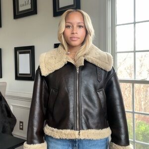 Zara Dark Brown Leather Jacket with Cream Shearling